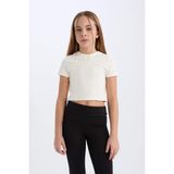 DeFacto Slim Fit Dar Kesim Bisiklet Yaka Kısa Kollu Tişört Kız Çocuk D9789A825SM - Ekru-ER99 - 11 - 12 Yaş