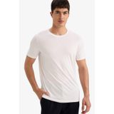 DeFacto Slim Fit Dar Kesim Bisiklet Yaka Modal Karışımlı Pamuklu Basic Düz Kısa Kollu Beyaz Tişört M6606AZ25SPWT34