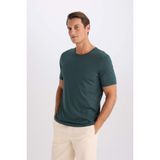 DeFacto Slim Fit Dar Kesim Bisiklet Yaka Modal Karışımlı Pamuklu Basic Düz Kısa Kollu Tişört, M, M6606AZ25SP, Yeşil-GN536, Erkek