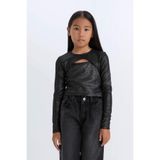 DeFacto Slim Fit Dar Kesim Bisiklet Yaka Parlak Kuma Sfitilli Kaşkorse Uzun Kollu Tişört Kız Çocuk D5419A824