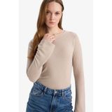 Defacto Slim Fit Dar Kesim Bisiklet Yaka Uzun Kollu Tişört Tunik G5330ax25wnbg360 Bej-bg360