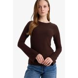 DeFacto Slim Fit Dar Kesim Bisiklet Yaka Uzun Kollu Tişört Tunik, S, G5330AX25WN, Kahve-BN320, Kadın