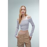 DeFacto Slim Fit Dar Kesim Çizgili Açık Omuz Triko Kazak B7573AX24SP