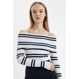DeFacto Slim Fit Dar Kesim Çizgili Açık Omuz Triko Kazak C8914AX24WN