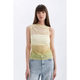 DeFacto Slim Fit Dar Kesim Degaje Yaka Degrade Tül Atlet, L, C9322AX24SM, Sarı-YL512, Kadın