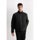 DeFacto Slim Fit Dar Kesim Dik Yaka Astarlı Fermuarlı Cepli Kışlık Mont, S, Slim Fit Dar Kesim Dik Yaka Astarlı Fermuarlı Cepli Kışlık Mont, Siyah-BK27, Erkek