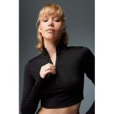 DeFacto Slim Fit Dar Kesim Fermuarlı Dik Yaka Sporcu Uzun Kollu Tişört, XS, W0343AZ23AU, Siyah, Kadın