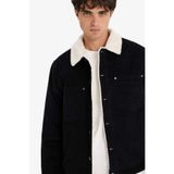 DeFacto Slim Fit Dar Kesim Gömlek Yaka Pelüş Astar Çıtçıtlı Pamuklu İç Cepli Mont, L, Slim Fit Dar Kesim Gömlek Yaka Pelüş Astar Çıtçıtlı Mont, Siyah-BK27, Erkek