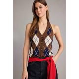 DeFacto Slim Fit Dar Kesim Halter Yaka Baklava Desenli Yelek, L, Halter Yaka Baklava Desenli Yelek, Kahve-BN214, Kadın