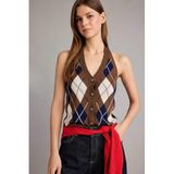 DeFacto Slim Fit Dar Kesim Halter Yaka Baklava Desenli Yelek, S, Halter Yaka Baklava Desenli Yelek, Kahve-BN214, Kadın