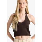 DeFacto Slim Fit Dar Kesim Halter Yaka Triko Atlet, M, F8367AX25HS, Kahve, kadın