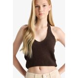 DeFacto Slim Fit Dar Kesim Halter Yaka Triko Atlet, S, F8367AX25HS, Kahve, kadın