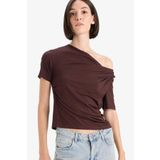 DeFacto Slim Fit Dar Kesim Kayık Yaka Kısa Kollu Bluz F8008ax25au