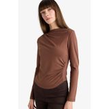 Defacto Slim Fit Dar Kesim Kayık Yaka Uzun Kollu Bluz D5300ax25aubn318 Kahve