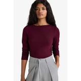 Defacto Slim Fit Dar Kesim Kayık Yaka Uzun Kollu Tişört F9029ax25aubr210 Bordo