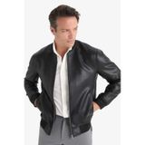 Defacto Slim Fit Dar Kesim Kolej Yaka Astarlı Fermuarlı Suni Deri Bomber Mont Y5367az25aubk27 Siyah