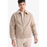 Defacto Slim Fit Dar Kesim Kürklü Polo Yaka Astarlı Fermuarlı Cepli Süet Mont A3869ax25wnbg773 Bej-bg773
