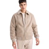 DeFacto Slim Fit Dar Kesim Kürklü Polo Yaka Astarlı Fermuarlı Cepli Süet Mont, XL, Slim Fit Kürklü Süet Mont, Bej-BG773, Erkek
