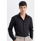 DeFacto Slim Fit Dar Kesim Oxford Basic Düz Pamuk Karışımlı Uzun Kollu Siyah Gömlek R4340az24au
