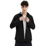 DeFacto Slim Fit Dar Kesim Pamuklu Basic Düz Uzun Kollu Gömlek, M, A4644AX24AU, Siyah, Erkek