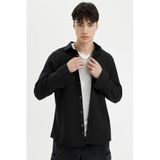 DeFacto Slim Fit Dar Kesim Pamuklu Basic Düz Uzun Kollu Gömlek, XS, A4644AX24AU, Siyah, Erkek