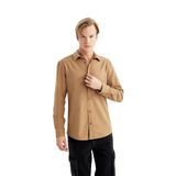 DeFacto Slim Fit Dar Kesim Pamuklu Basic Düz Uzun Kollu Gömlek