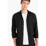 DeFacto Slim Fit Dar Kesim Pamuklu Basic Düz Uzun Kollu Siyah Gömlek, S, A4644AX23AU, Siyah-BK81, Erkek