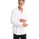 DeFacto Slim Fit Dar Kesim Polo Yaka Çizgili Uzun Kollu Gömlek, M, B6487AX25SP, Beyaz-WT34, Erkek
