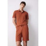 DeFacto Slim Fit Dar Kesim Polo Yaka Dokulu Kısa Kollu Krinkıl Tişört, M, E1222AX25SM, Kahve-BN312, Erkek