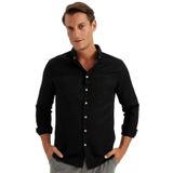 DeFacto Slim Fit Dar Kesim Polo Yaka Dokulu Uzun Kollu Gömlek, M, T2066AZ24AU, Siyah-BK81, Erkek
