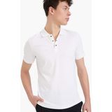 DeFacto Slim Fit Dar Kesim Polo Yaka Kısa Kollu Dokulu Basic Düz Tişört T5259AZ25SM - Beyaz-WT32 - 3XL