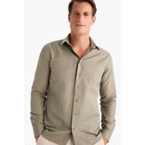 DeFacto Slim Fit Dar Kesim Polo Yaka Kolay Ütülenen Oxford Basic Düz Uzun Kollu Gömlek, S, R4340AZ25SP, Haki, Erkek