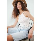 DeFacto Slim Fit Dar Kesim Püskül Detaylı Triko Atlet, S, F7081AX25SM, Ekru-ER98, Kadın