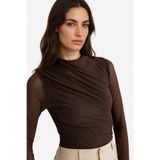 DeFacto Slim Fit Dar Kesim Tül Uzun Kollu Çıtçıtlı Body, XS, G3075AX25AU, Kahve-BN220, Kadın
