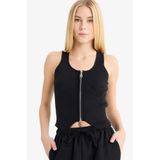 DeFacto Slim Fit Dar Kesim U Yaka Fermuarlı Kadın Atlet, L, G3619AX25WN, Siyah