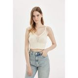 DeFacto Slim Fit Dar Kesim V Yaka Askılı Örgü Kroşe Atlet, L, A8433AX24SM, Ekru-ER98