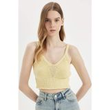 DeFacto Slim Fit Dar Kesim V Yaka Askılı Örgü Kroşe Atlet, L, A8433AX24SM, Sarı-YL242