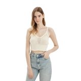 DeFacto Slim Fit Dar Kesim V Yaka Askılı Örgü Kroşe Atlet, M, A8433AX24SM, Ekru-ER98