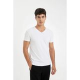 DeFacto Slim Fit Dar Kesim V Yaka Basic Düz Fanila Üst, S, L4884AZ24WN, Beyaz, Erkek