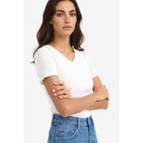 DeFacto Slim Fit Dar Kesim V Yaka Basic Düz Ribana Kısa Kollu Tişört, XL, I1080AZ25AU, Ekru-ER105, Kadın
