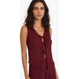 Defacto Slim Fit Dar Kesim V Yaka Önden Bağlamalı Bürümcük Kolsuz Bluz F7992ax25aubr237 Bordo