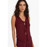 DeFacto Slim Fit Dar Kesim V Yaka Önden Bağlamalı Bürümcük Kolsuz Bluz, S, F7992AX25AU, Bordo-BR237