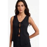 DeFacto Slim Fit Dar Kesim V Yaka Önden Bağlamalı Kırışık Dokulu Kolsuz Bluz F7992AX25AU - Siyah-BK81