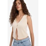 DeFacto Slim Fit Dar Kesim V Yaka Yelek, S, Slim Fit Dar Kesim V Yaka Yelek, Ekru-ER105, Kadın