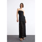 Defacto Slim Fit Dar Kesim Vücudu Saran Dantel Straplez Maxi Elbise, 36, F8508AX25SM, Siyah, Kadın