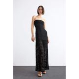Defacto Slim Fit Dar Kesim Vücudu Saran Dantel Straplez Maxi Elbise, 40, F8508AX25SM, Siyah, Kadın