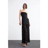 DeFacto Slim Fit Dar Kesim Vücudu Saran Dantel Straplez Siyah Maxi Elbise F8508ax25sm