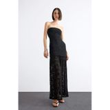 DeFacto Slim Fit Dar Kesim Vücudu Saran Dantel Straplez Siyah Maxi Elbise F8508AX25SMBK81