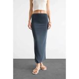 DeFacto Slim Fit Dar Kesim Yırtmaçlı Midi Etek F8335AX25SM - Antrasit-AR129 - 40