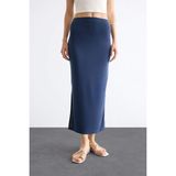 DeFacto Slim Fit Dar Kesim Yırtmaçlı Midi Etek F8335AX25SM - Indigo-IN179 - 36